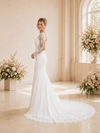 ChicSew Classy V-Neck Long Sleeves Lace Tulle Mermaid Maxi Wedding Dress With Long Train