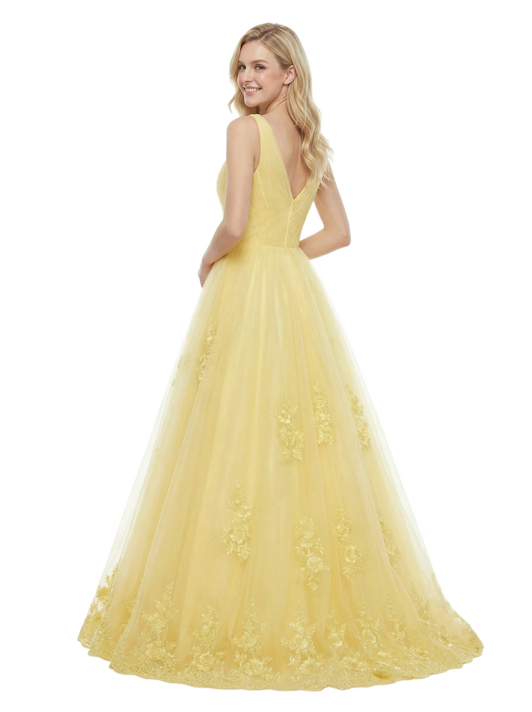 ChicSew Beautiful Spaghetti Straps V-Neck Tulle A-Line Maxi Long Evening Prom Dresses