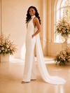 ChicSew Sexy Deep V-Neck Mermaid Crepe Floor-Length Open Back Wedding Jumpsuit