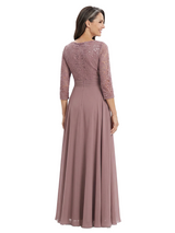 ChicSew V-Neck 3/4 Sleeve Embroidered Lace Ruched Waist A-Line Chiffon Mother of the Bride Dresses
