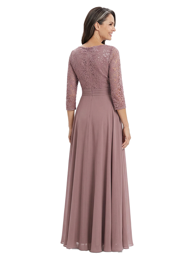 ChicSew V-Neck 3/4 Sleeve Embroidered Lace Ruched Waist A-Line Chiffon Mother of the Bride Dresses