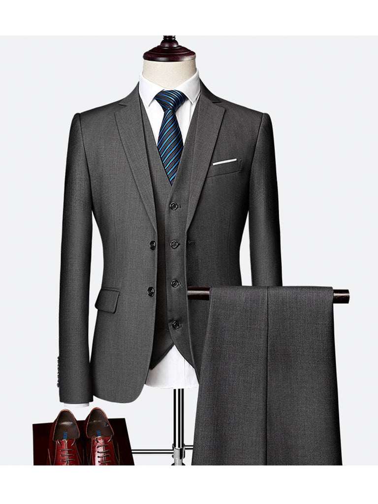 Grey Casual Men's 3 Pieces Mens Suit Regular Fit Notch Lapel Tuxedos (Blazer+vest+Pants) CN438