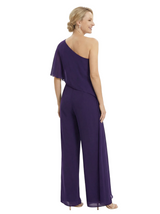 Elegant One Shoulder Chiffon Mother Of The Bride Pantsuit Formal Wedding Attire