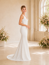 Chicsew Fancy Spaghetti Straps V-Neck Mermaid Crepe Long Wedding Dress