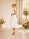 ChicSew Elegant V-Neck Chiffon Cap Sleeves Lace A-Line Tea-Length Wedding Dresses