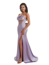 Elegant Sweetheart Mermaid Soft Satin Long Bridesmaid Dresses Sexy See Through