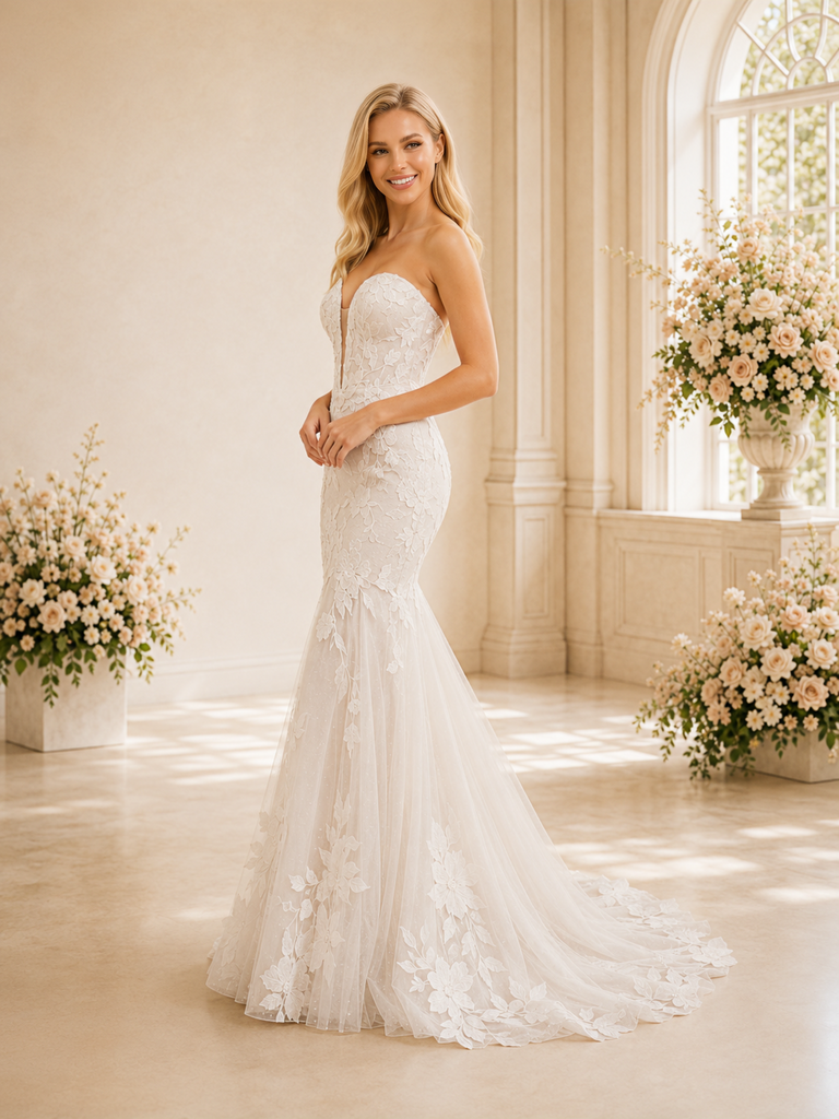 ChicSew Morden Sweetheart Strapless Lace Tulle Mermaid Maxi Wedding Dresses