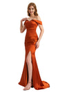 Sexy Off The Shoulder Silky Satin Side Split Mermaid Long Bridesmaid Dresses