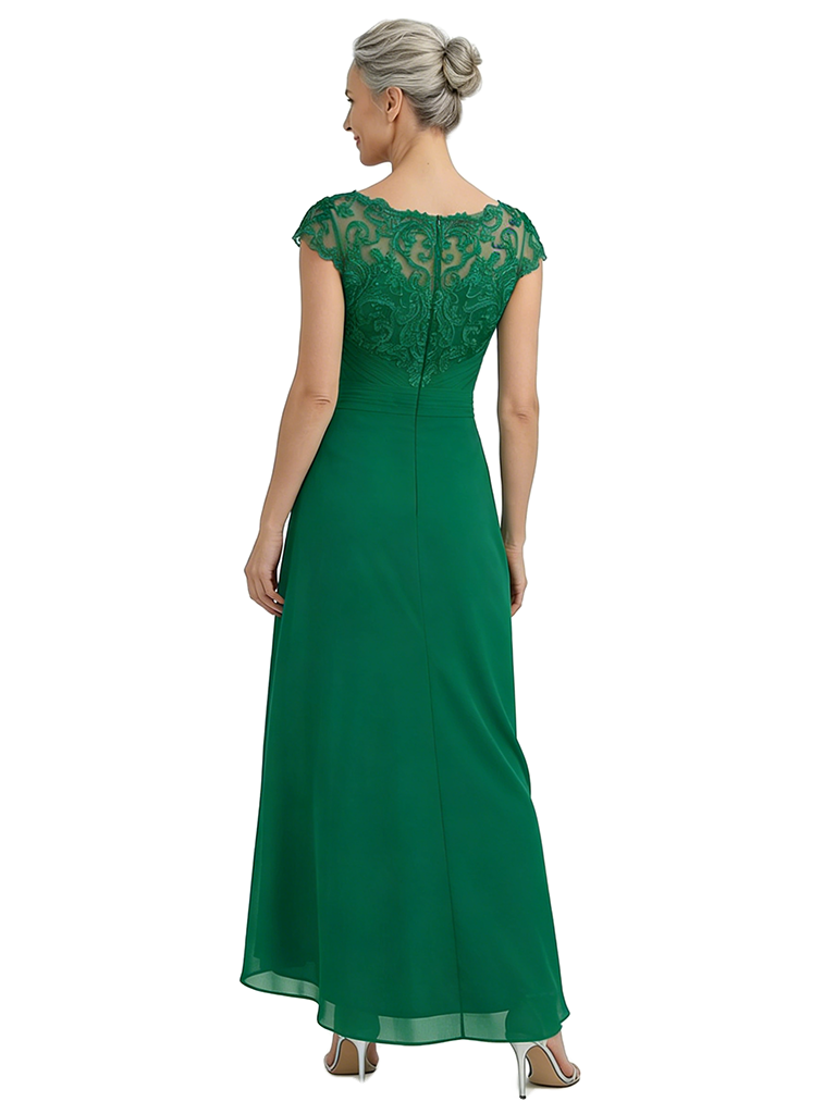 ChicSew Elegant High Low Chiffon Mother Of The Groom Dresses With Lace Illusion Neckline Cap Sleeves
