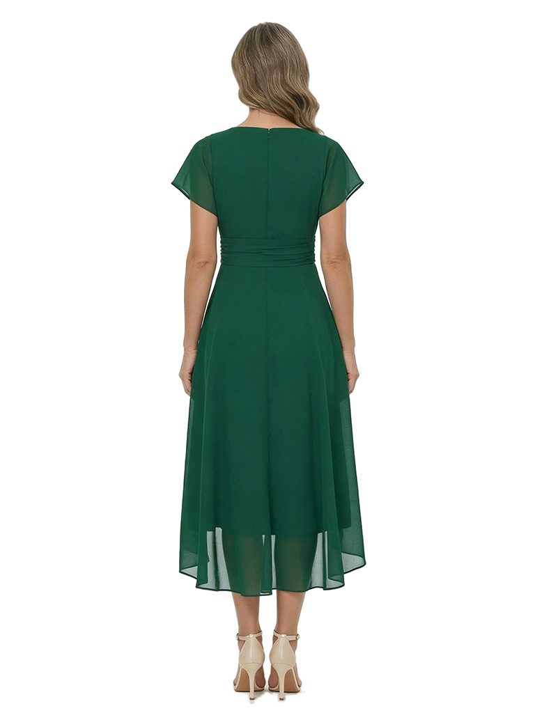ChicSew V-Neck Short Sleeve High Low Hem Chiffon Formal Mother Of The Bride And Groom Dresses
