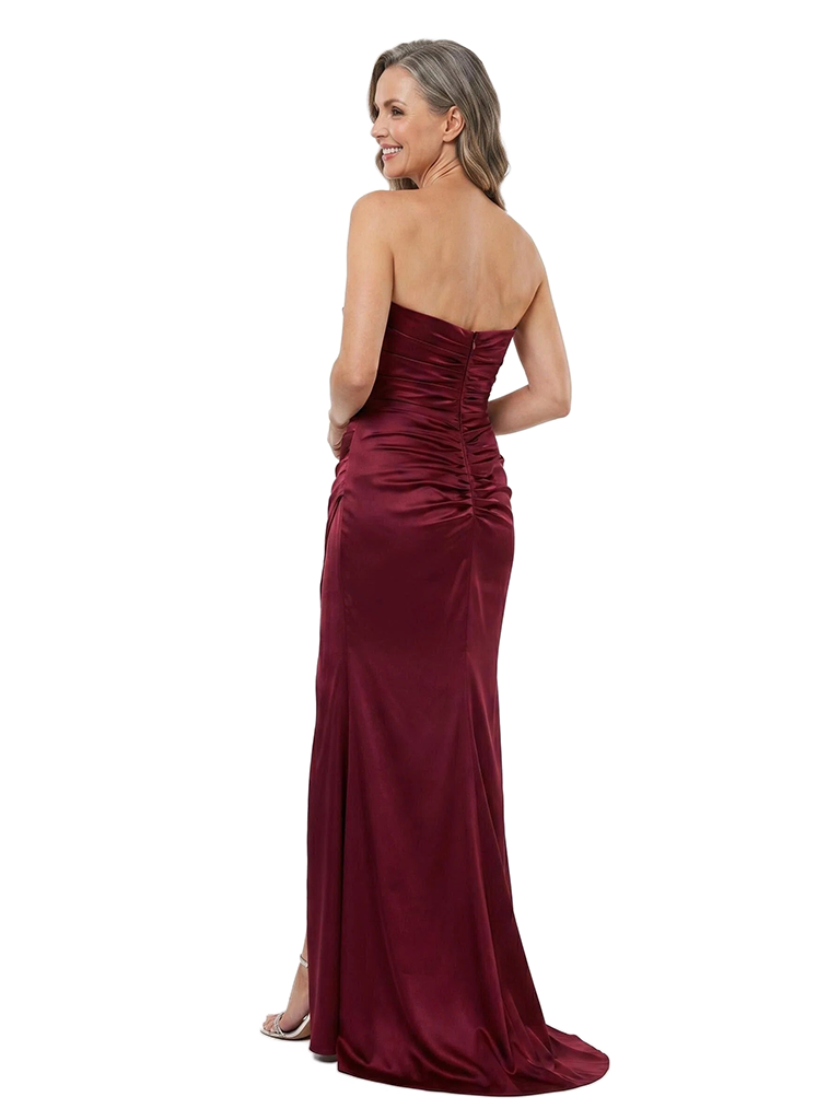 ChicSew Strapless Side Slit Ruched Satin Floor-Length Mermaid Mother of the Bride Dress