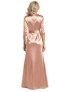 Elegant V-Neck Half Sleeves Satin Side Slit Mermaid Long Mother of The Bride Formal Dresses