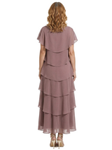 ChicSew Scoop Short Sleeve Layered Ruffle Chiffon Tea Length Casual Mother Of The Bride And Groom Dresses