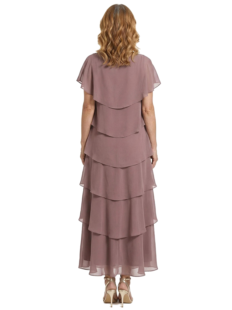 ChicSew Scoop Short Sleeve Layered Ruffle Chiffon Tea Length Casual Mother Of The Bride And Groom Dresses