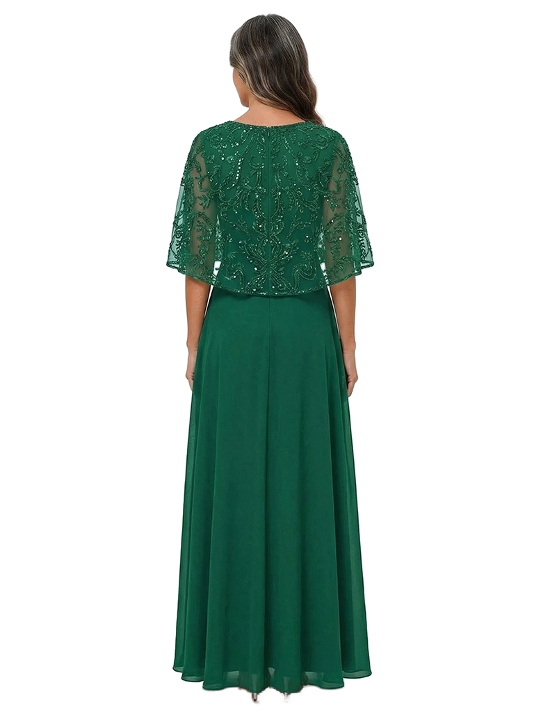 ChicSew Beaded Cape Jacket Floor Length Chiffon Two Piece Mother of the Bride Dresses