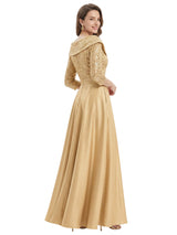 Stunning Sequin V-Neck A-Line Mother Of The Bride Satin Evening Gown