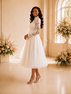 ChicSew Elegant High Neck Long Sleeves Lace Appliques Tulle Tea-Length Wedding Dress