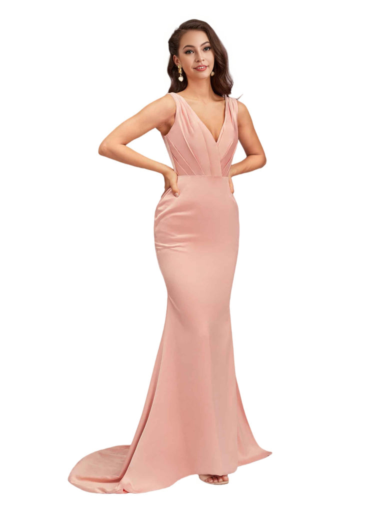 Elegant V-Neck Soft Satin Mermaid Long Bridesmaid Dresses Online