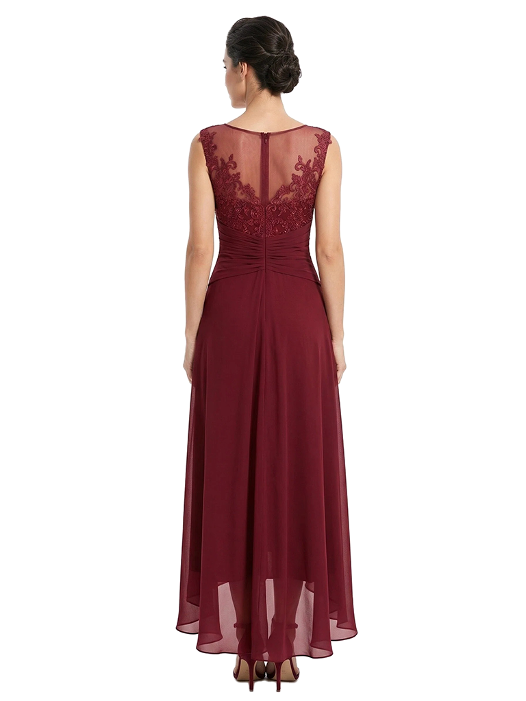ChicSew Illusion Lace Ruched Waist High Low Chiffon Fancy Mother of the Bride Dresses
