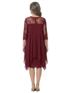 ChicSew Jewel 3/4 Sleeve Lace Overlay Asymmetrical Hem Chiffon Knee Length Mother of the Bride Dresses