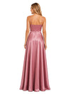 ChicSew Elegant Square Neck Spaghetti Straps Side Slit Flowy A-Line Floor-Length Satin Bridesmaid Dresses