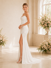 ChicSew Fancy Strapless Ruching Side Slit Mermaid Sleeveless Sequin Wedding Dress
