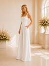 ChicSew Modern Square Neckline Sleeveless Crepe Long Wedding Jumpsuit With Pocket