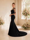 ChicSew Black Mermaid V-Neck Long Sleeves Crepe Lace Wedding Dresses
