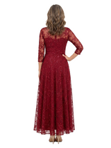 ChicSew Elegant 3/4 Sleeve Illusion Lace A-Line Ankle-Length Dress For Mother Of The Bride