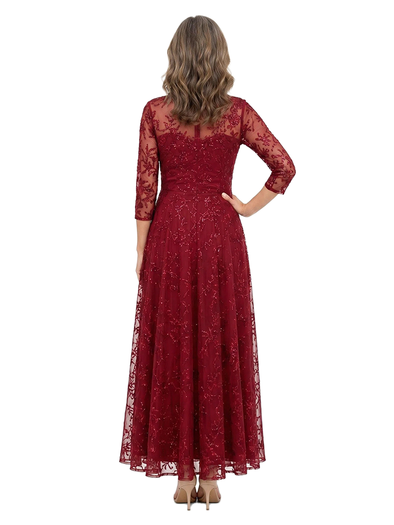 ChicSew Elegant 3/4 Sleeve Illusion Lace A-Line Ankle-Length Dress For Mother Of The Bride