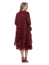 Chicsew Elegant Scoop 3/4 Sleeves Two-Pieces Floral Burnout Chiffon A-line Formal Mother of Bride Dress