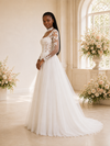 ChicSew Elegant A-Line Square Neckline Tulle Long Sleeves Maxi Wedding Dress With Lace Applique
