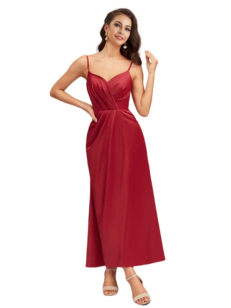 Sexy Mermaid Spaghetti Straps Soft Satin Ankle-Length Maxi Formal Bridesmaid Dresses Online