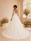 ChicSew Elegant A-Line V-Neck Long Sleeves Lace Appliques Tulle Maxi Wedding Dress