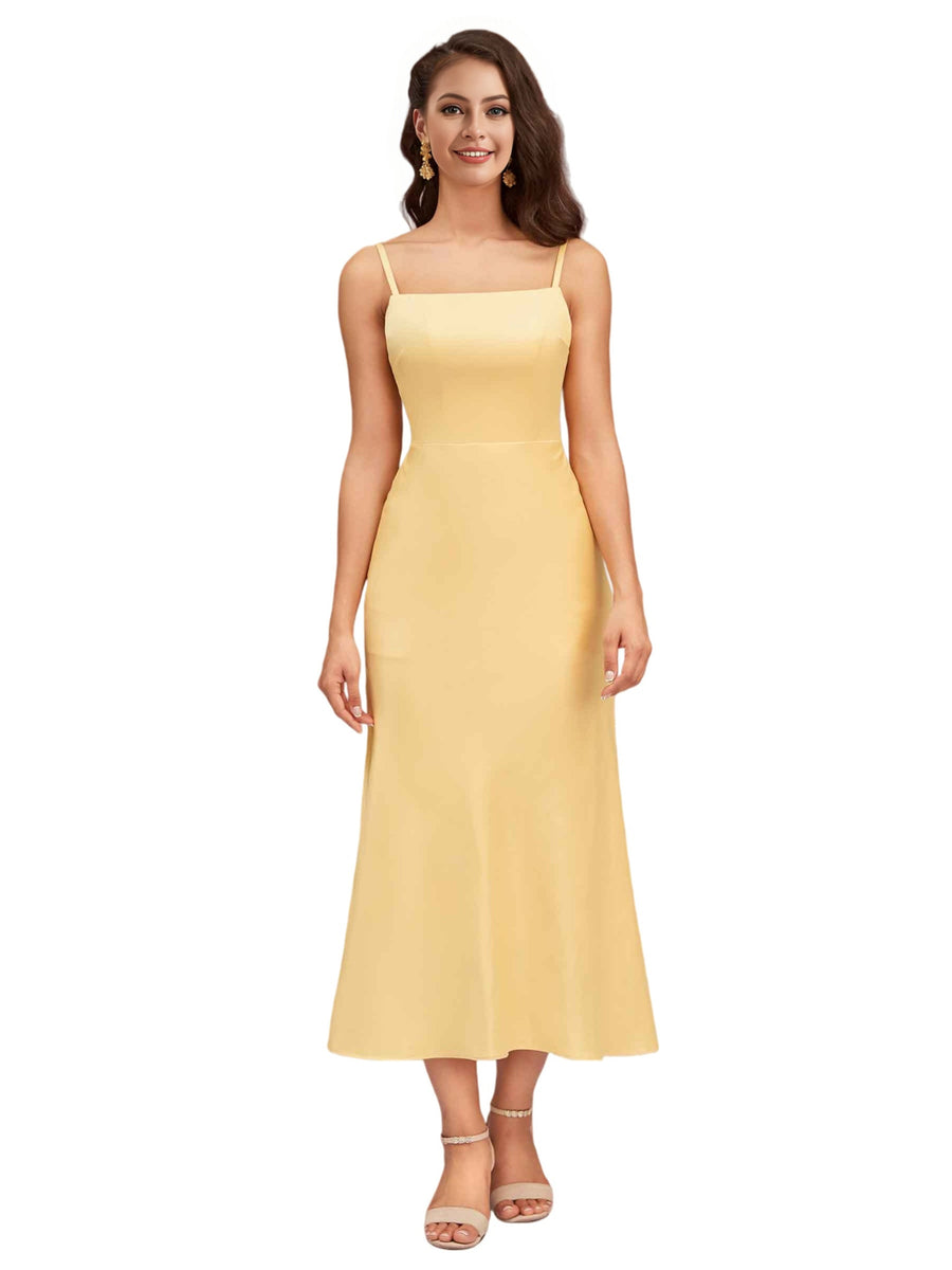 Sexy Simple Spaghetti Straps Beauty Soft Satin Bridesmaid Dresses Online