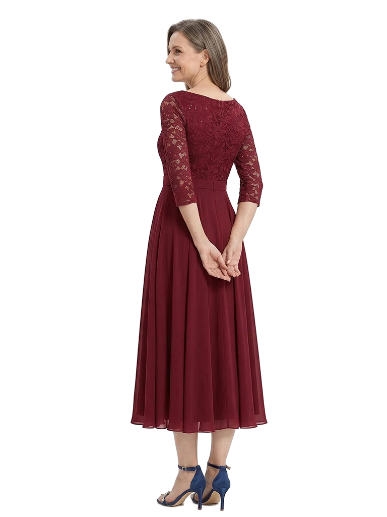 ChicSew Scoop 3/4 Sleeve Lace Short Chiffon Mother Of The Bride And Groom Dresses