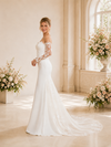 ChicSew Unique Off The Shoulder Long Sleeves Lace Tulle Mermaid Satin Maxi Wedding Dress With Train