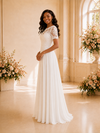 ChicSew Elegant Bateau Short Sleeves Chiffon Maxi Wedding Dress With Lace Appliques