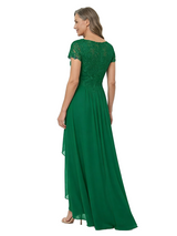 ChicSew V-Neck Short Sleeve Lace Ruched Waist High Low Hem Floor Length Chiffon Elegant Mother of the Bride Dresses