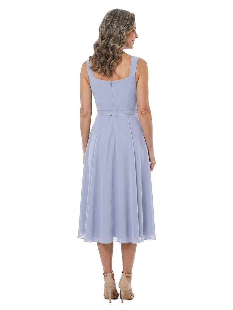 ChicSew Square Neck Sleeveless Chiffon Midi A-Line Unique Mother Of The Bride Dress With Waist Belt