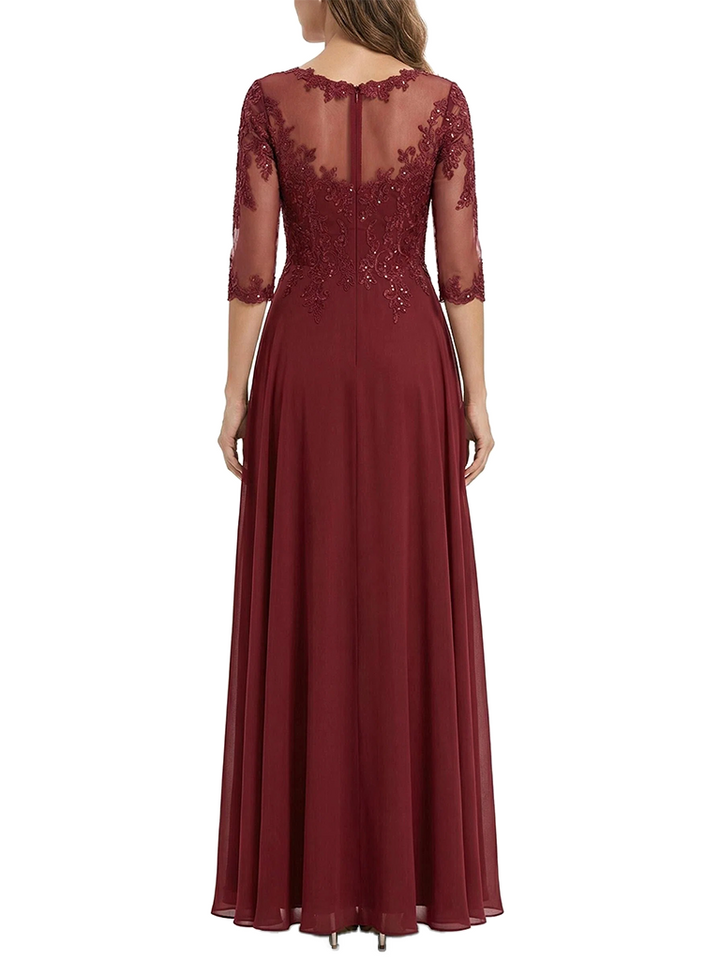 ChicSew Modern Illusion A-Line Mother Of The Groom Gowns Lace Applique Chiffon Floor Length