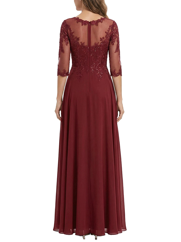 ChicSew Modern Illusion A-Line Mother Of The Groom Gowns Lace Applique Chiffon Floor Length