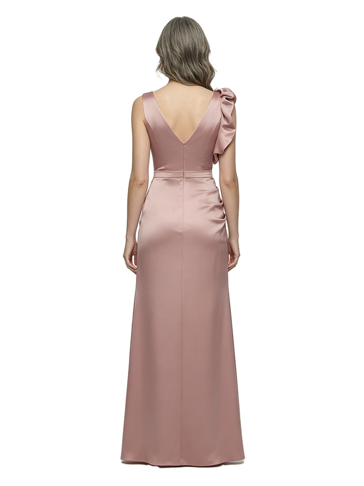 ChicSew Fancy V-Neck Ruched Satin Mermaid Mother Of The Groom Evening Gowns Side Slit