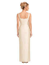 ChicSew Spaghetti Straps Square Rhiestone Ruched Slit Sheath Long Satin Evening Bridesmaid Gowns