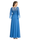 ChicSew Illusion Neck Cape Sleeve Lace Applique Ruched A-Line Long Chiffon Elegant Mom Of The Groom Dresses