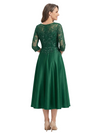 ChicSew Jewel 3/4 Sleeve Lace Applique Satin Tea Length Elegant Mother of the Bride Dresses