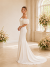 ChicSew Classy Mermaid Sweetheart Off The Shoulder Satin Ruched Long Wedding Dress With 3D Floral Applique