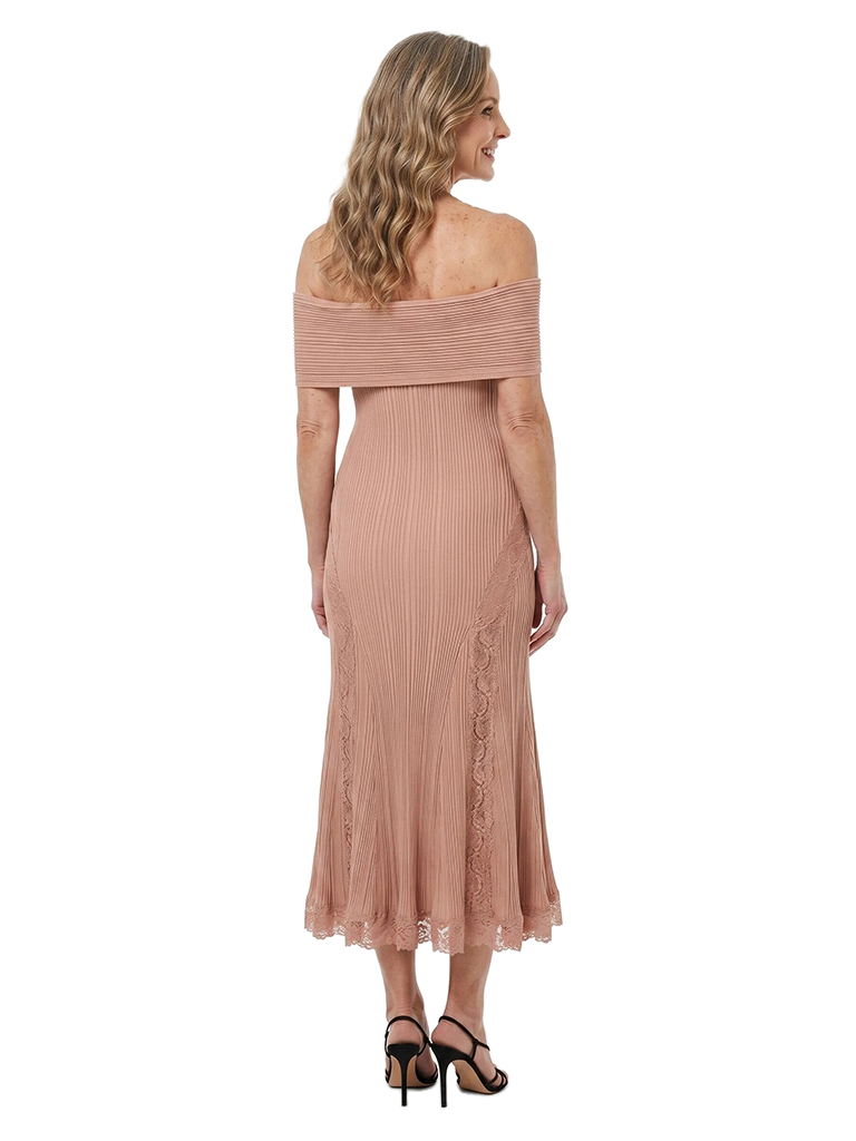 ChicSew Off The Shoulder Lace Chiffon Tea Length Mother of the Bride Dress