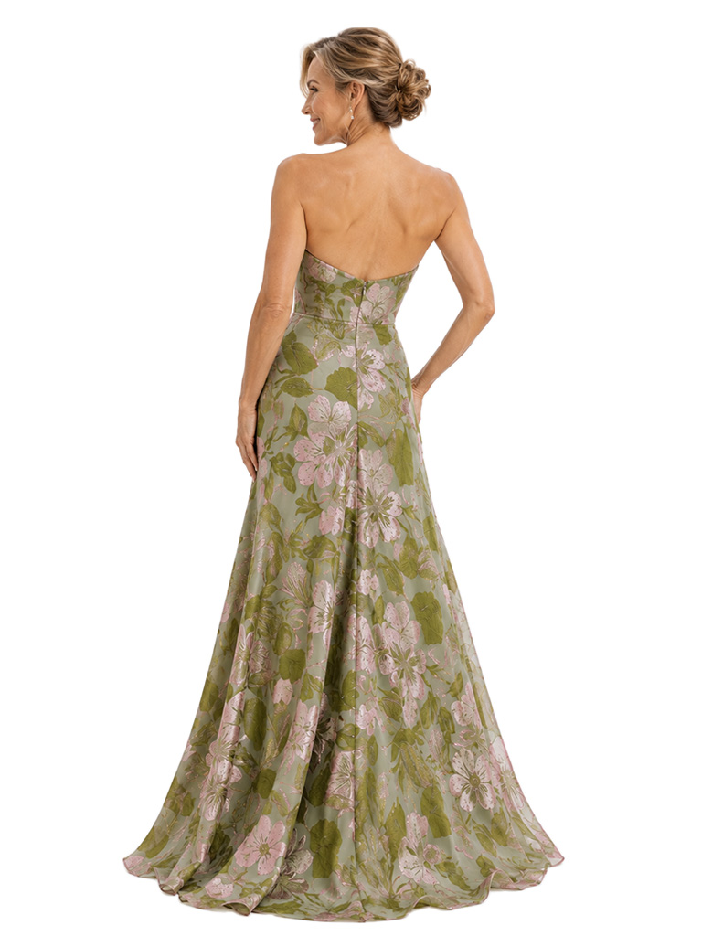 Chicsew Elegant Floral Strapless Ruched A-Line Long Mother of The Bride Dresses