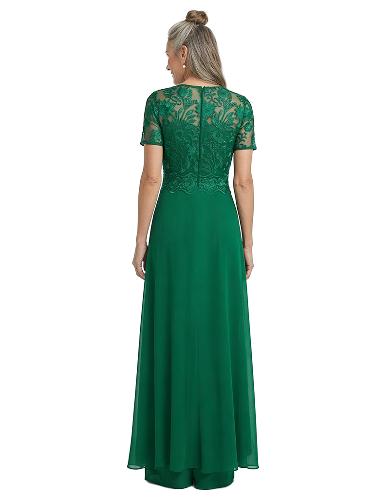 ChicSew Jewel Short Sleeve Lace Bodice Walk Through Jumpsuit For Mother of the Bride Dress